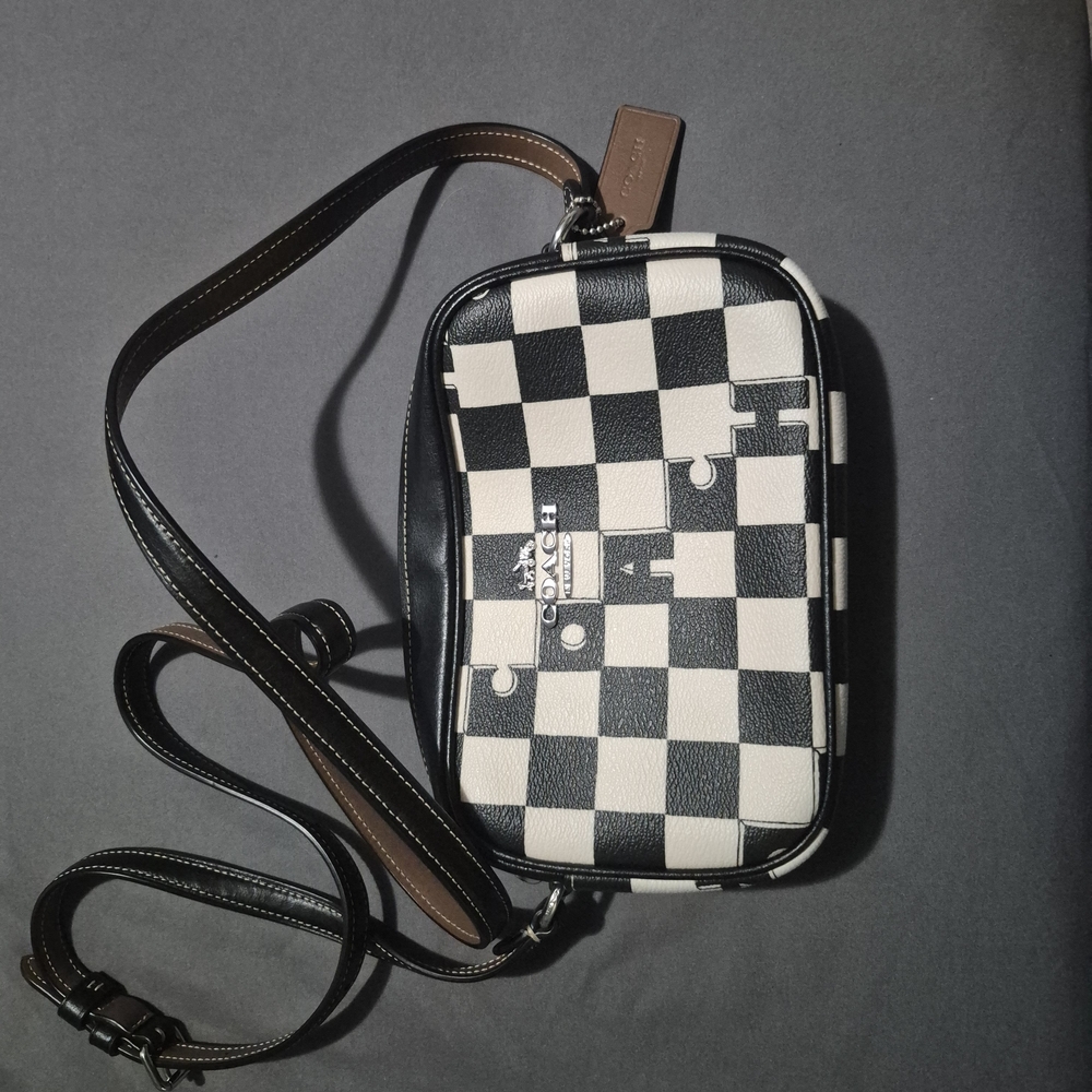 Coach Checkered Black and White Belt Bag